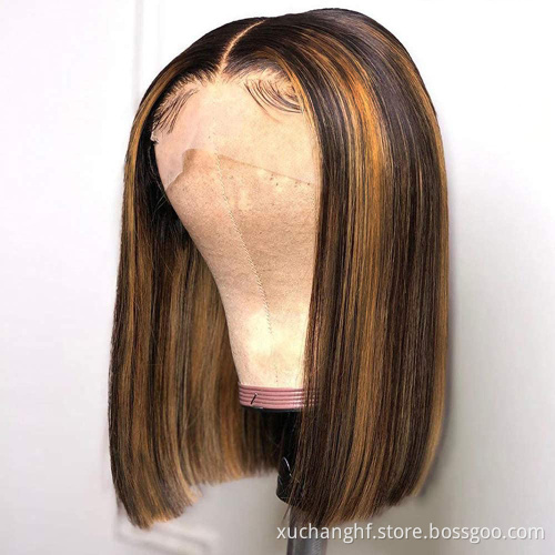 Highlight 1b Honey Brown Color Straight Bob Human Hair Lace Front Wigs Queen Lace Wig Transparent Hd Full Lace Human Hair Wigs